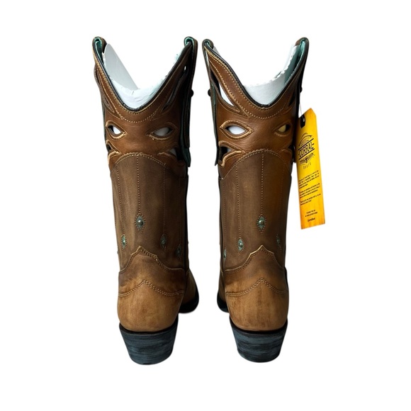 Corral Brown NIB W7 Turquoise and Brown Leather Studded Cut Out Western Boots - Picture 6 of 15